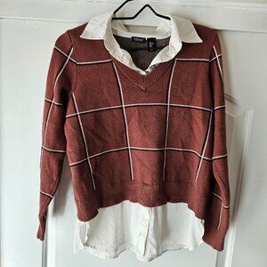 Jones New York Layered Shirt Sweater Academia Preppy‎ Work Size Large Brown